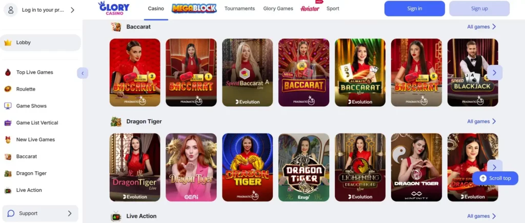 Live Dealer Games at Glory Casino Malaysia